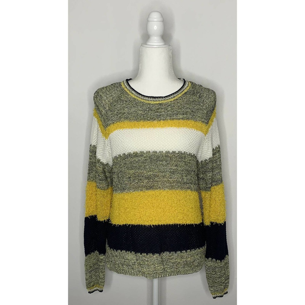 NWT CENY Striped High-Low Knit Crewneck Sweater S